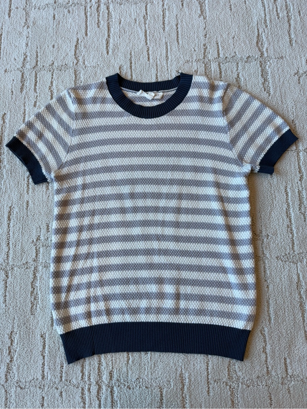 DownEast Navy and White Striped Short-Sleeve Knit Top